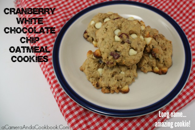 Cranberry White Chocolate Chip Oatmeal Cookies make for a lovely Christmas cookie.