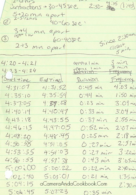 Labor Notes that Rob took during my labor 1998