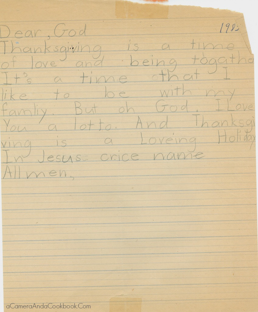 1982 - 1st Grade - My Thanksgiving Letter