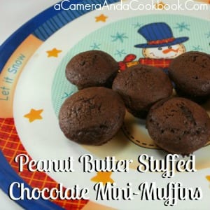 Peanut Butter Stuffed Chocolate Mini-Muffins are a great treat to bring to all those holiday parties.