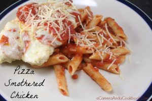 Pizza Smothered Chicken with a side of Pasta - a quick meal for those busy weeknights.